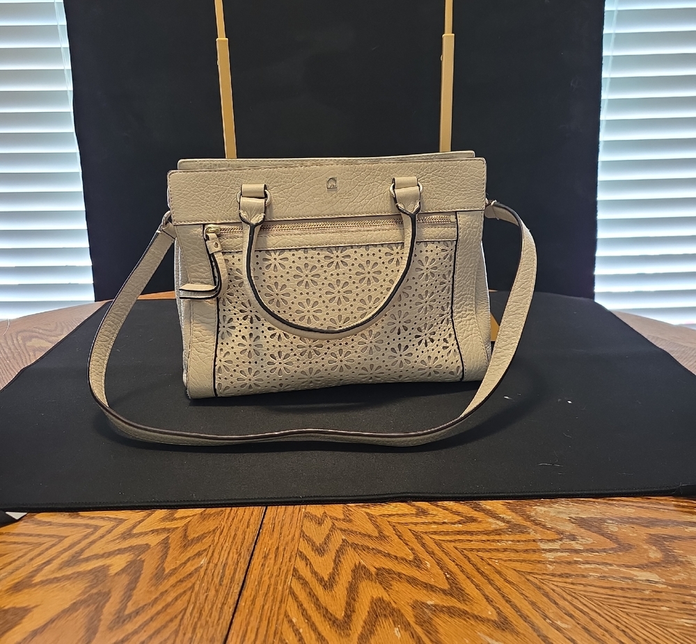 Kate Spade Cream Laser-Cut Shoulder Tote with Crossbody Strap